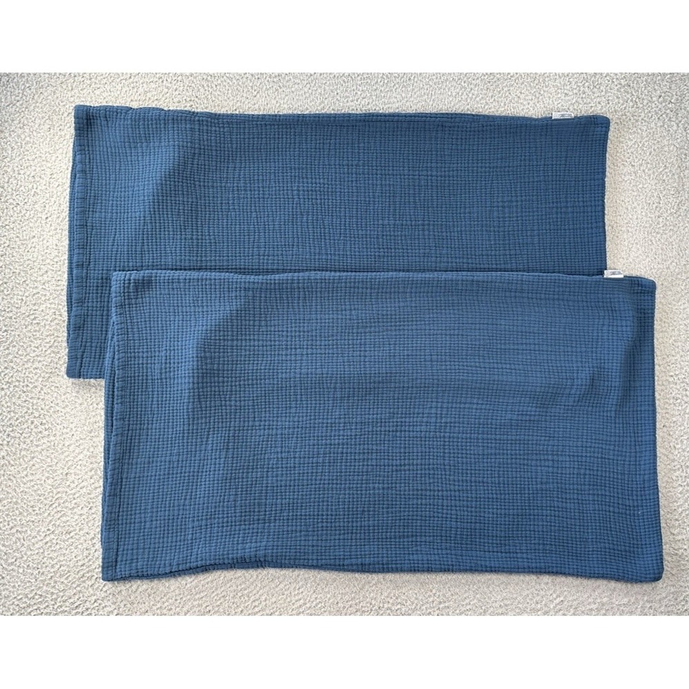 Pair of Sand Cloud Pillowcases King Blue Gauze Organic Cotton Made in Turkey